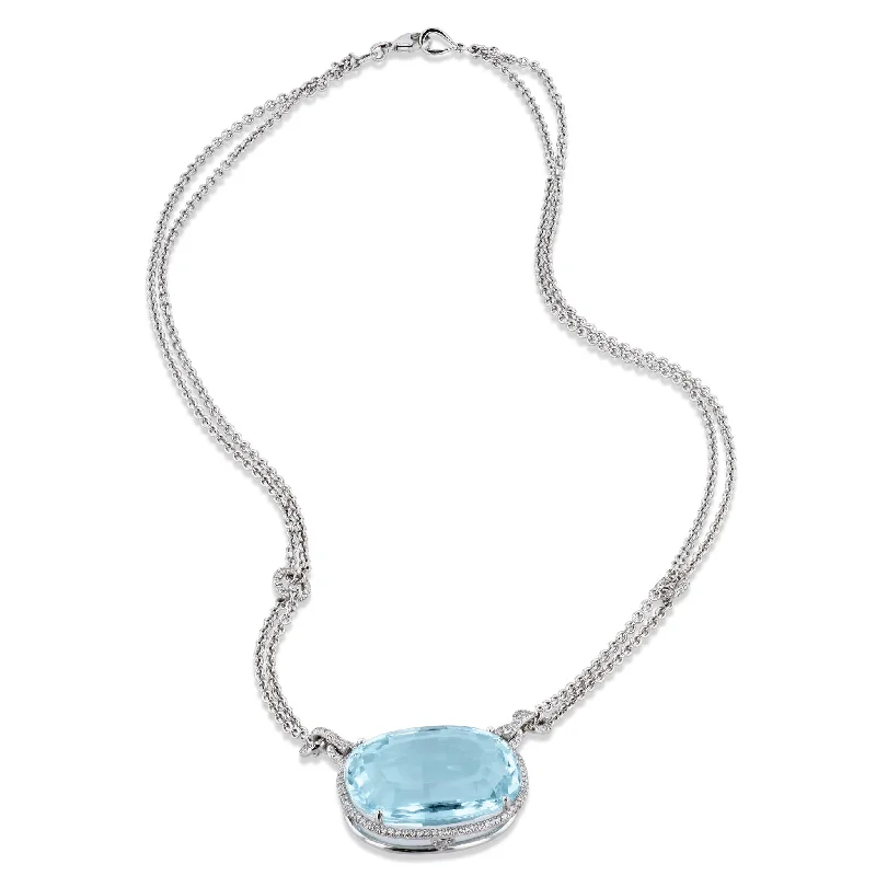 Aquamarine Pendant on Diamond Cable Link Chain Estate Necklace