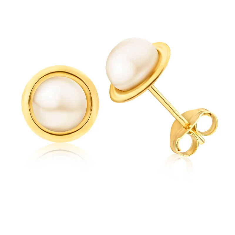 Minimal Silver Earrings For Subtle Style-9ct Yellow Gold 5mm Freshwater Pearl Stud Earrings