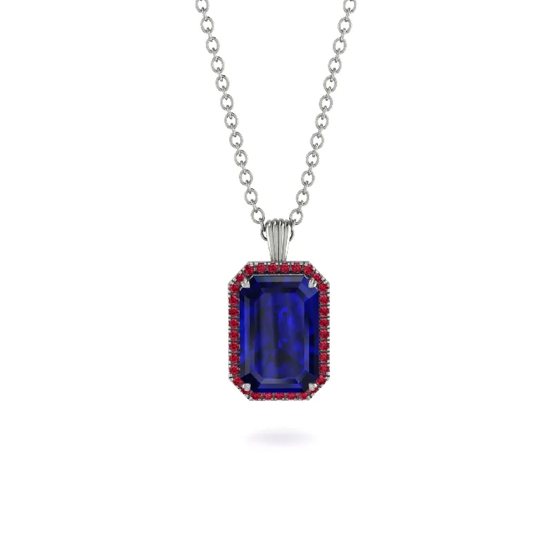 Halo Emerald Cut Sapphire Necklace - Izabella No. 60