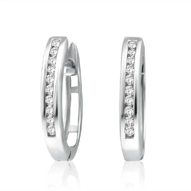 Unique Pearl Earrings For Special Occasions-9ct White Gold 1/5 Carat Diamond Hoop Earrings