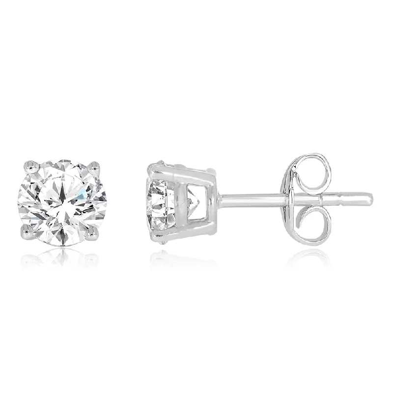 Sparkling Earrings For Bridal Accessories-9ct White Gold 1 Carat Solitaire Diamond Stud Earrings