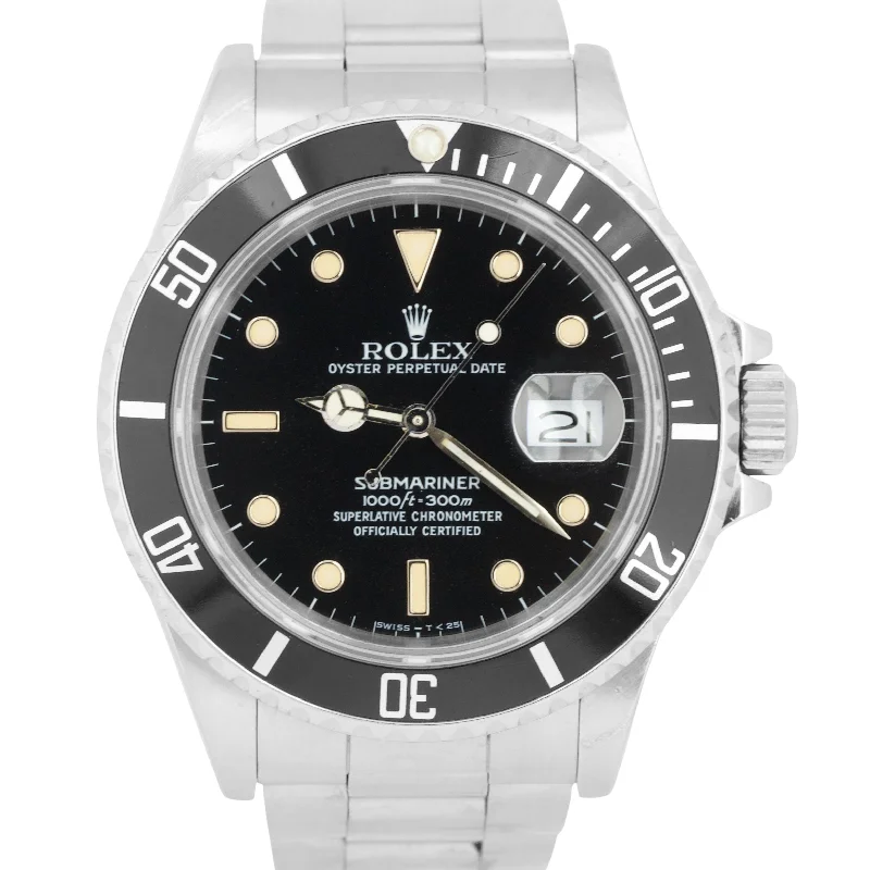 Trendy Quartz Watches For Accurate Timekeeping-1987 Rolex Submariner Date Patina 40mm TRIPLE ZERO Steel Oyster Watch 168000