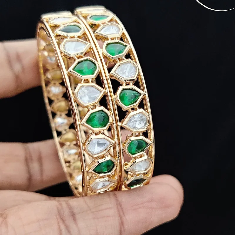 Trendy Beaded Bangles For Casual Fashion-Jewel Addiction Gold Plated Kundan Stone Bangle Set