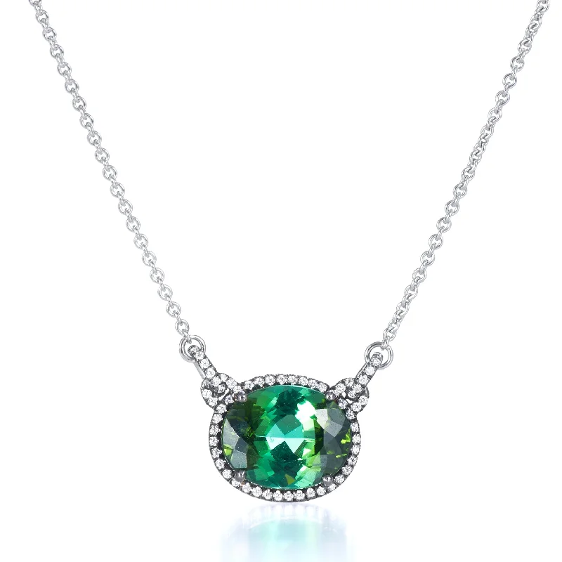 6.43 Carat Green Tourmaline And Diamond Pendant Necklace