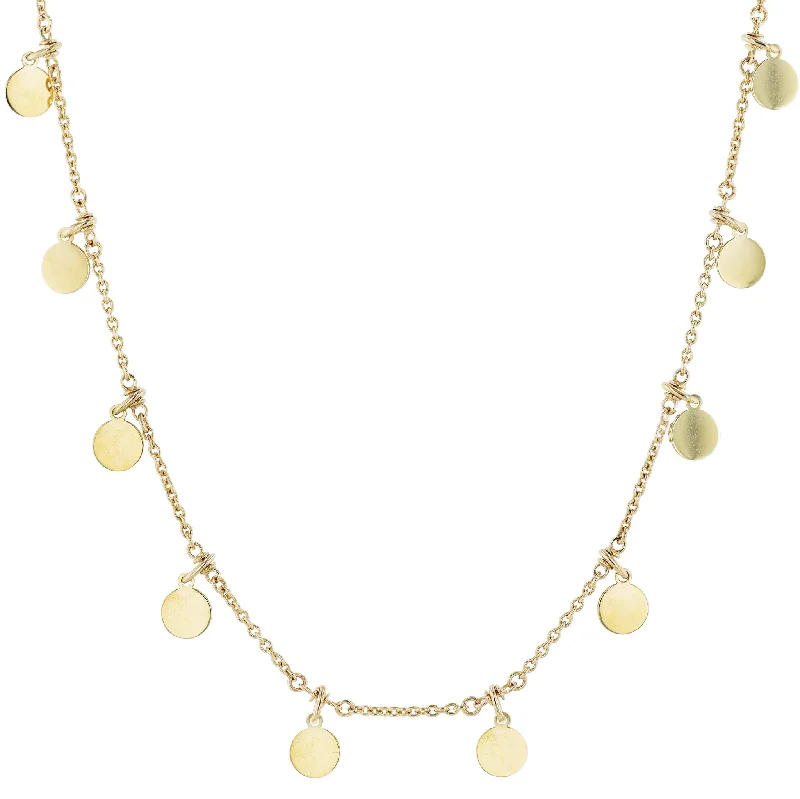 Yellow Gold Dangling Coin Beaded Chain Necklace