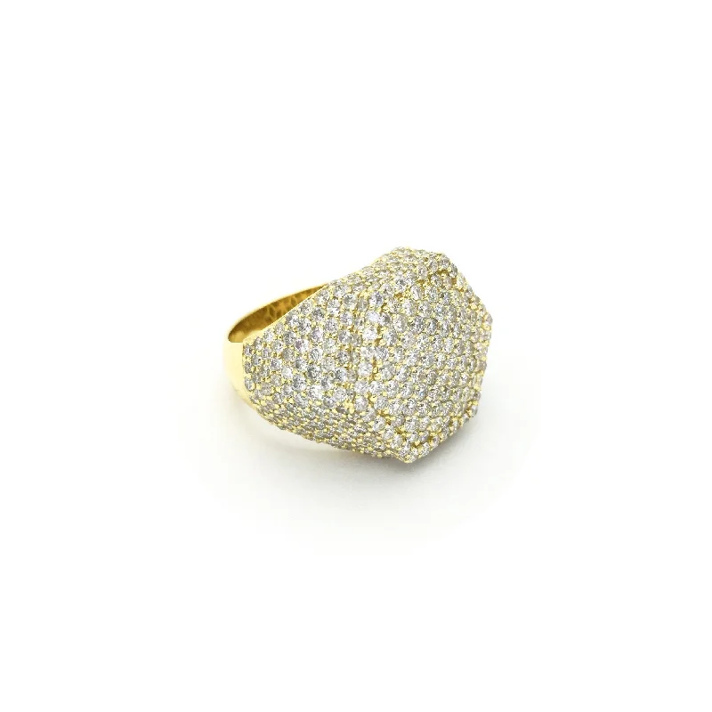 Affordable Gemstone Rings For Fashion Lovers-Diamond Iced Hexagon Ring (14K)