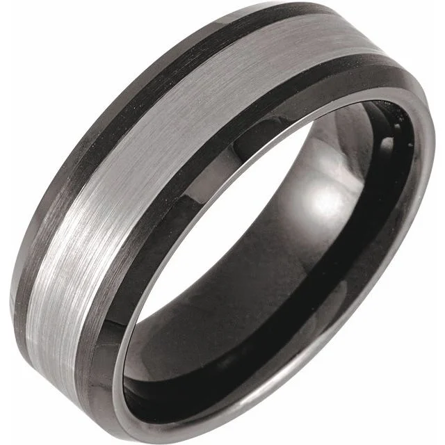 Stunning Birthstone Rings For Personalized Gifts-Black PVD & Tungsten Beveled-Edge 8mm Band