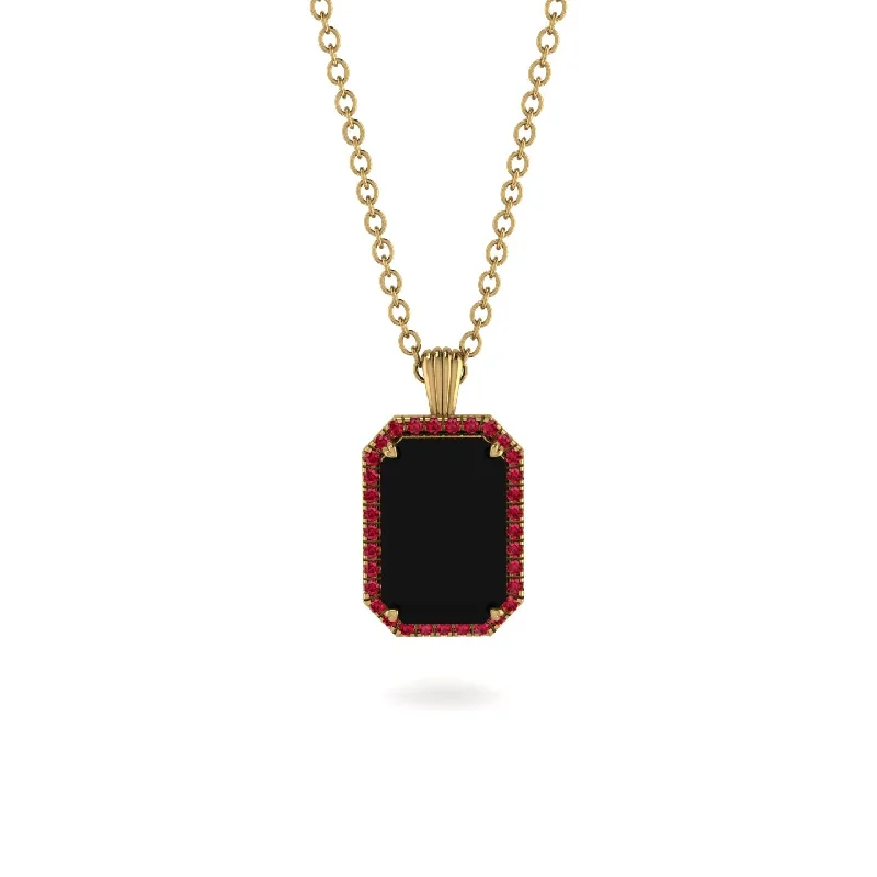 Halo Emerald Cut Black Diamond Necklace - Izabella No. 52