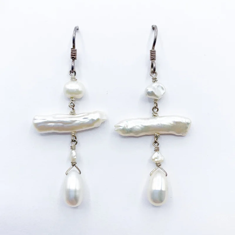 Custom Handmade Earrings-Sterling Sliver and Pearl  Drop Earrings