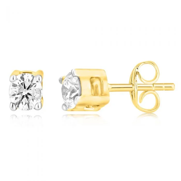 Silver Crystal Earrings For Night Glam-9ct Yellow Gold 0.05 Carat Diamond Stud Earrings