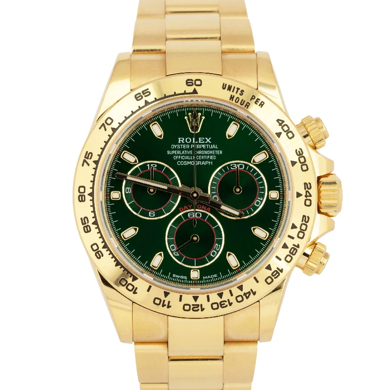 Luxury Leather Band Watches For Classic Wear-UNPOLISHED PAPERS Rolex Daytona GREEN JOHN MAYER 40mm 18K Gold Watch 116508 BOX