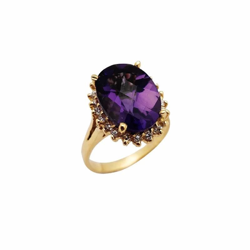 Stylish Stackable Rings For Layered Looks-Rose-Cut Purple Stone Halo Ring (14K)