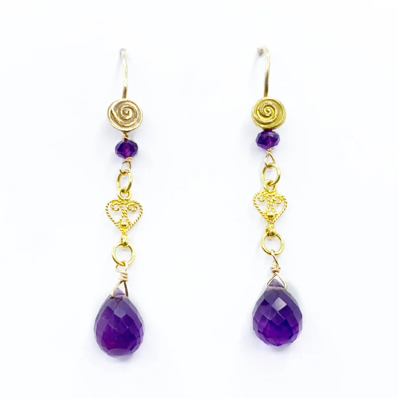 Modern Geometric Earrings For Fashion-Luscious Purple and Gold Dangles