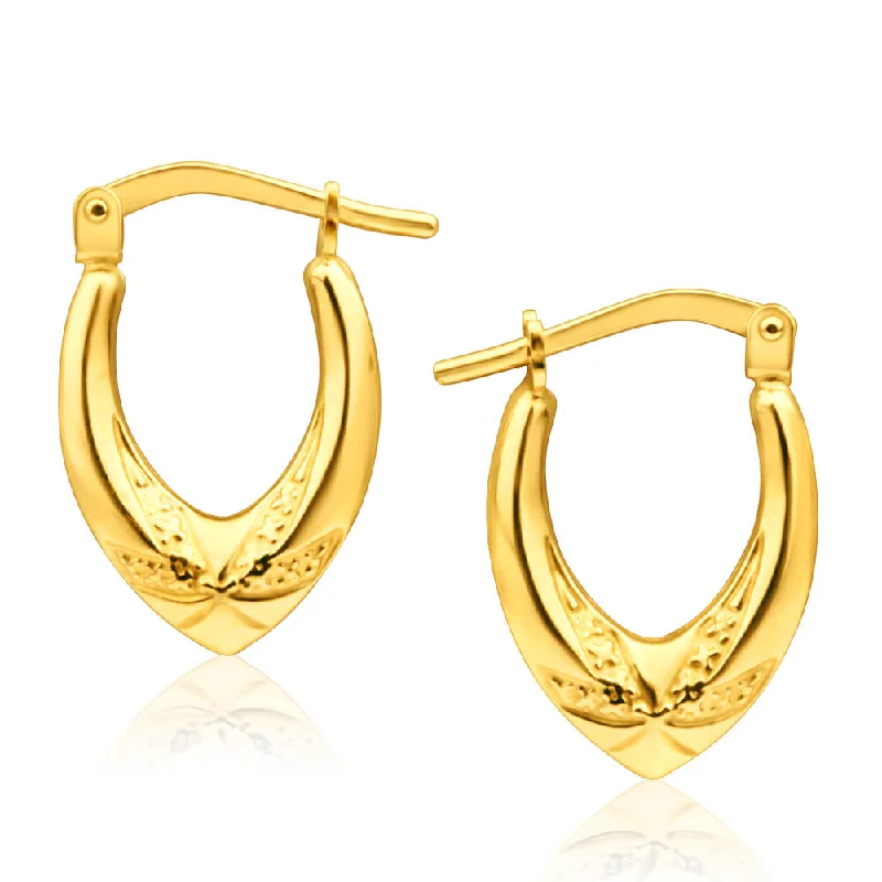 Elegant Pearl Earrings For Evening Glam-9ct Yellow Gold Silver Filled Polished V Shape Hoop Earrings