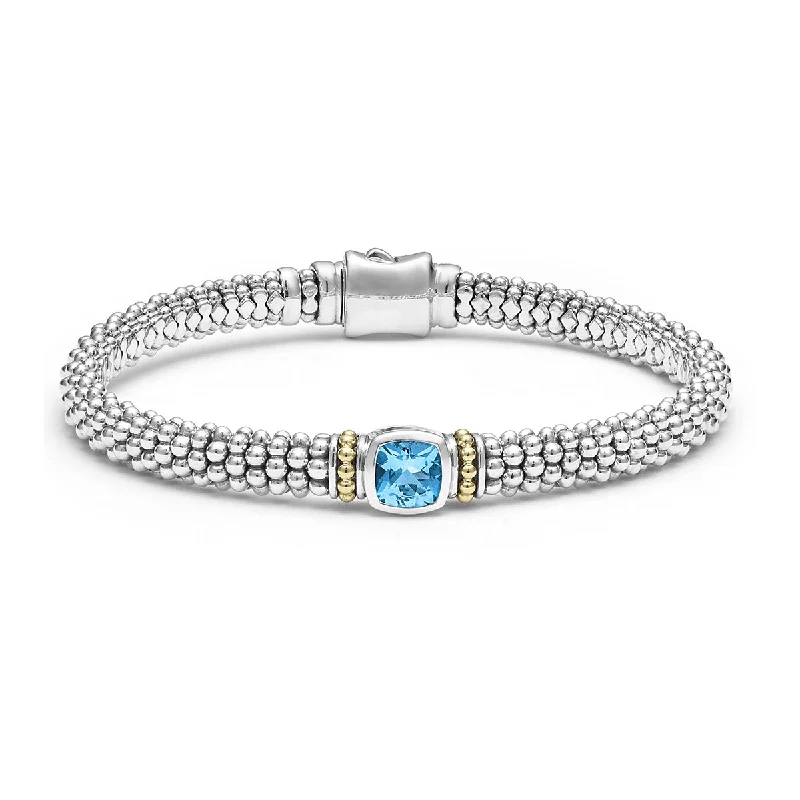 Trendy Bangles And Bracelets For Layered Fashion-Swiss Blue Topaz Caviar Bracelet