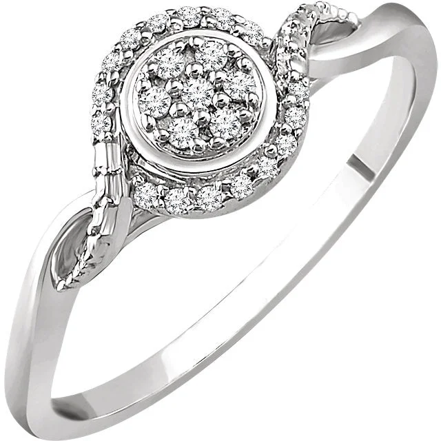 Unique Engagement Rings For Romantic Proposals-10K White Gold 1/10 CTW Diamond Multi Stone Halo Twist Style Promise Ring