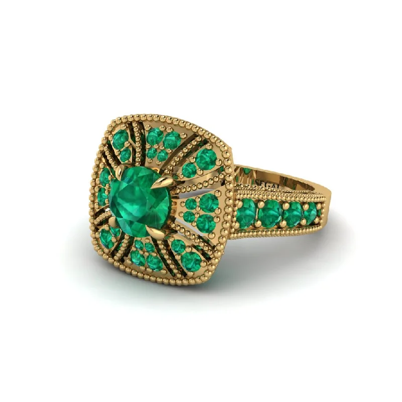 Fashionable Rings For Trendy Looks-Emerald Vintage-Inspired Halo Engagement Ring  - Lexi No. 19