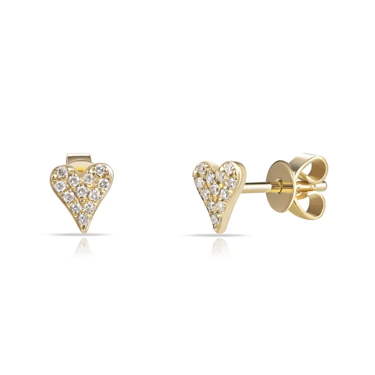 Unique Pearl Earrings For Special Occasions-Pave Set Heart Shaped Stud Earrings with Diamonds