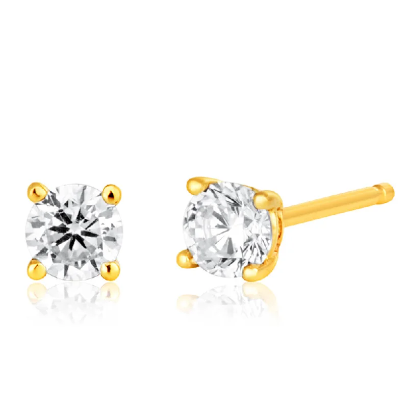 Simple Earrings For Minimalist Style-9ct Yellow Gold 3mm Zirconia Brilliant Cut Stud Earrings