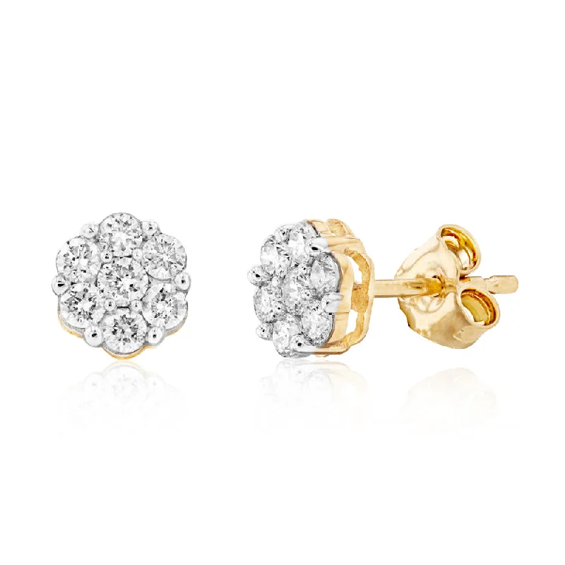 Silver Ear Climbers For Unique Looks-9ct Yellow Gold 1/2 Carat Diamond Stud Earrings