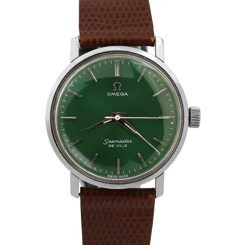 Timeless Stainless Steel Watches For Classic Glam-VINTAGE 1960's Omega De Ville GREEN 35mm Stainless Steel Manual Watch 135.010