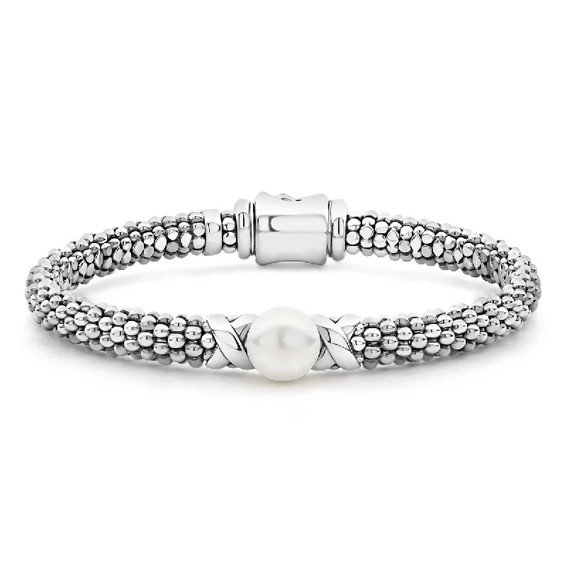 Timeless Tennis Bracelets For Bridal Glam-Silver X Pearl Caviar Bracelet