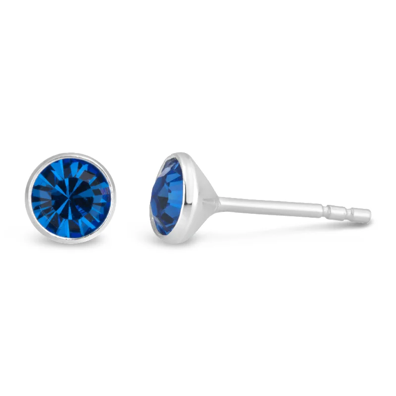 Simple Gold Earrings For Timeless Appeal-Sterling Silver 5mm Blue Zirconia Bezel Stud Earrings