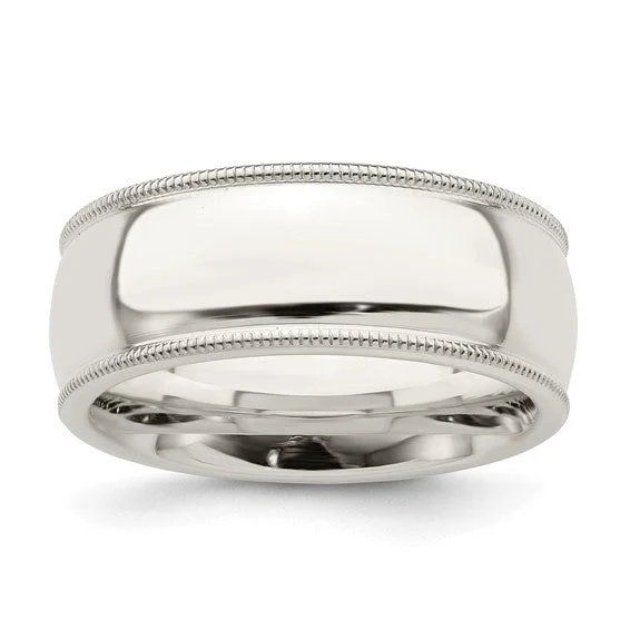 Bold Chunky Rings For Fashion-Forward Looks-Sterling Silver 8mm Milgrain Comfort Fit Band