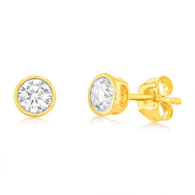 Luxurious Earrings For VIP Looks-Luminesce Lab Grown 9ct Yellow Gold 1/2 Carat Diamond Bezel Set Earrings