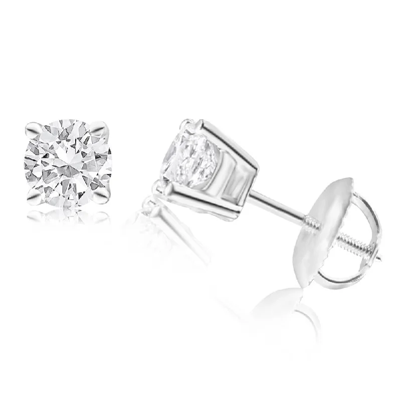 Simple Silver Earrings For Effortless Style-18ct White Gold Screwback Stud Earrings With 1 Carat Of Diamonds