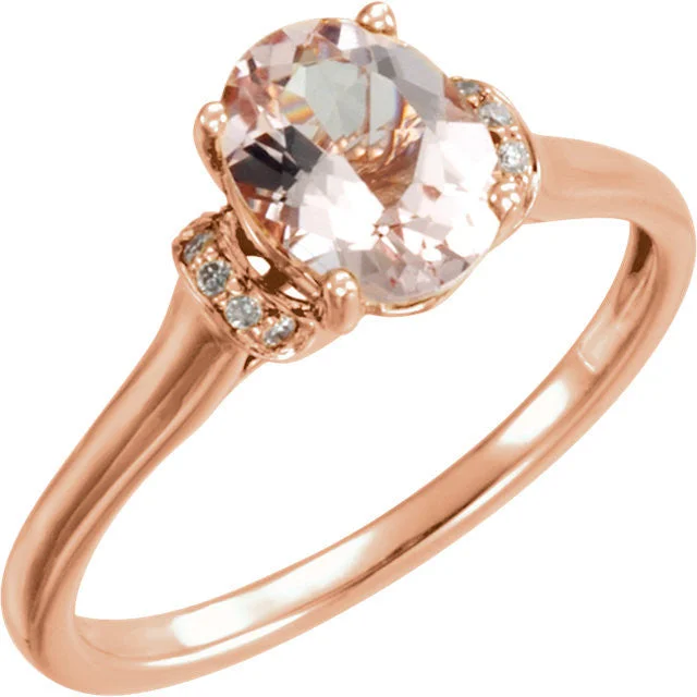 Classic Gold Wedding Bands For Timeless Beauty-14k Rose Gold Oval Morganite & .05 CTW Diamond Ring