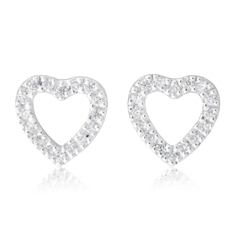 Gold Plated Earrings For Weddings-Sterling Silver Zirconia Open Heart Stud Earrings