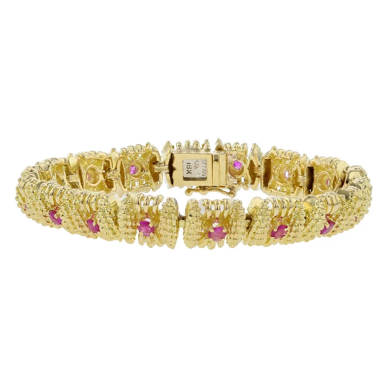 Trendy Custom Bracelets For Personalized Style-Tiffany Pink Sapphire Bracelet in 18K Gold