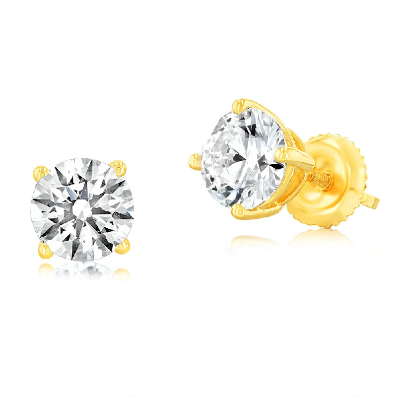 Silver Gemstone Earrings For Colorful Flair-Luminesce Lab Grown 2 Carat Diamond Screwback Solitaire Earrings in 14ct Yellow Gold