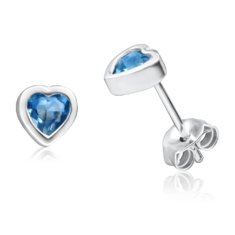 Wedding Earrings For Brides-Sterling Silver Blue Cubic Zirconia Heart Stud Earrings