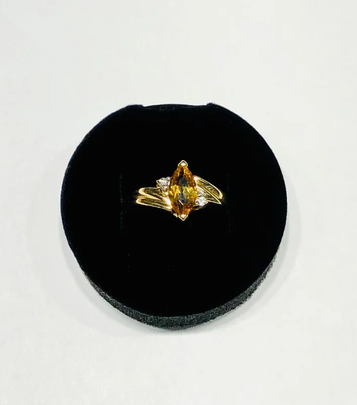 Custom Rings For Special Celebrations-Marquise Citrine and Diamond Ring (14K)