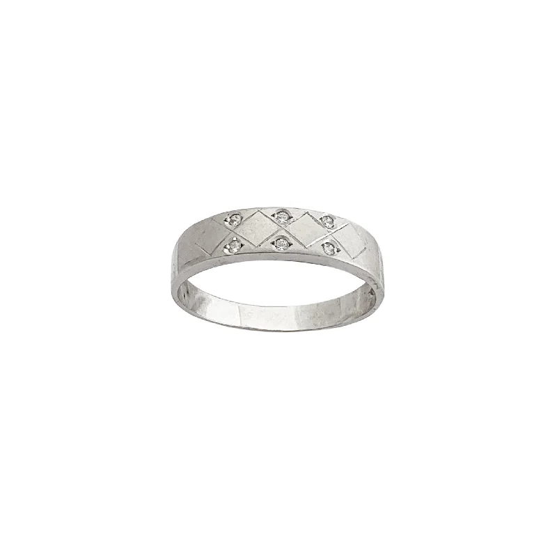 Custom Gemstone Rings For Personalized Style-Criss-Cross Motif Gypsy CZ Band (14K)