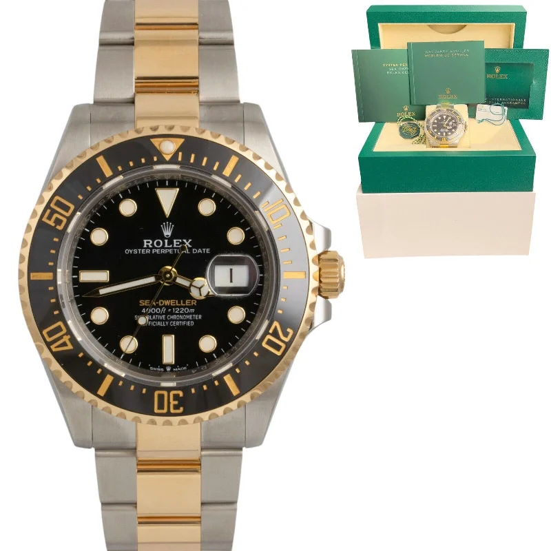 Timeless Leather Watches For Sleek Glam-2022 Rolex Sea-Dweller 2-Tone 18k Stainless 43mm Black Watch 126603 BOX + PAPERS