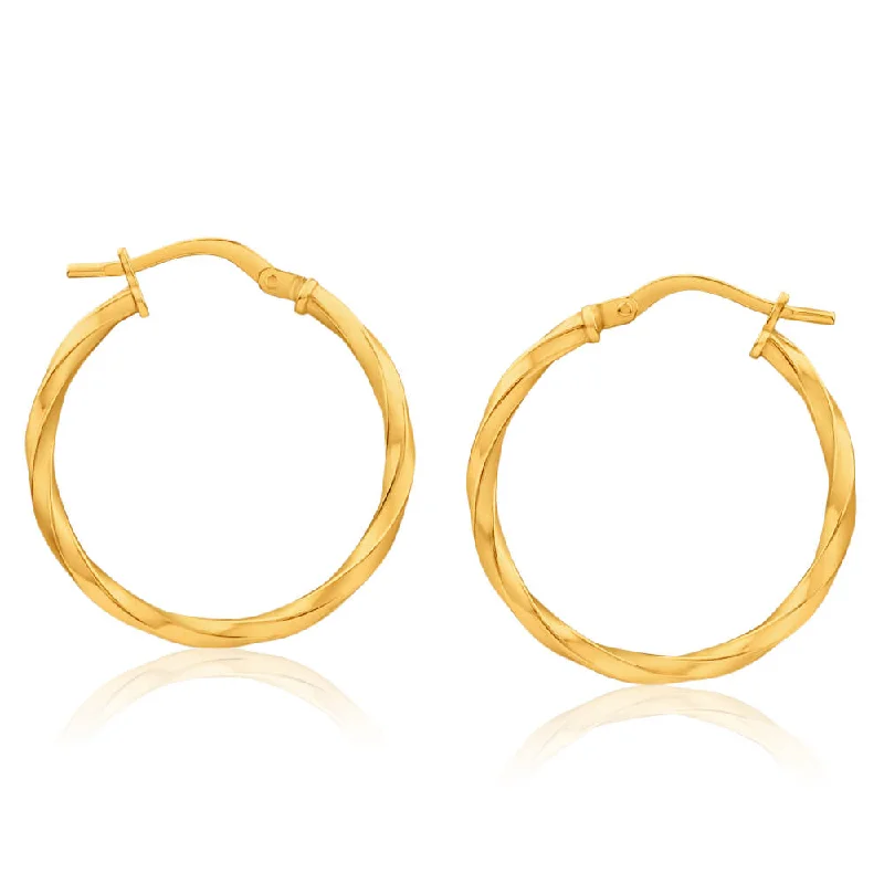 Designer Earrings For Luxury Lovers-9ct Yellow Gold Silver Filled 20mm  Hoop Earrings with twist pattern