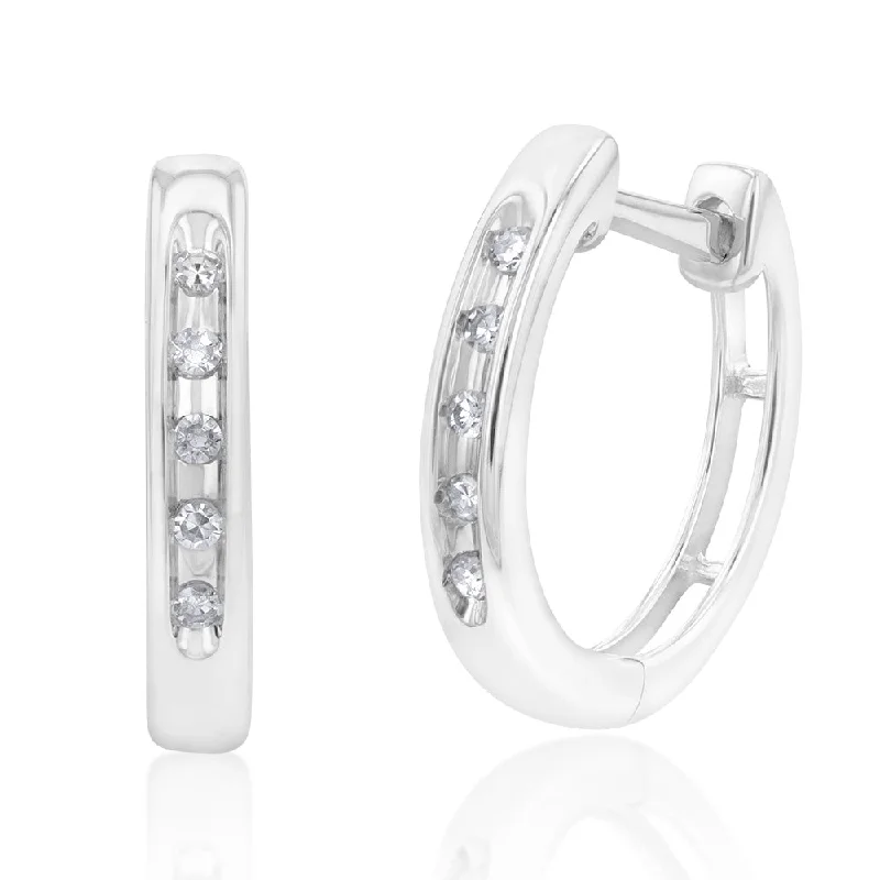 Bold Earrings For Statement Looks-9ct White Gold Diamond Hoop Huggie Earrings