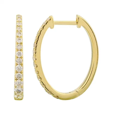 Fancy Earrings For Dinner Parties-14K Yellow Gold Tapered Diamond Hoop Earrings