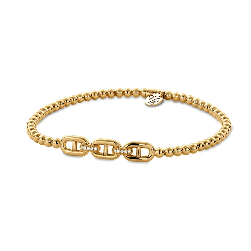 Custom Engraved Bracelets For Meaningful Gifts-Tresore Gold and Diamond Link Stretch Bracelet