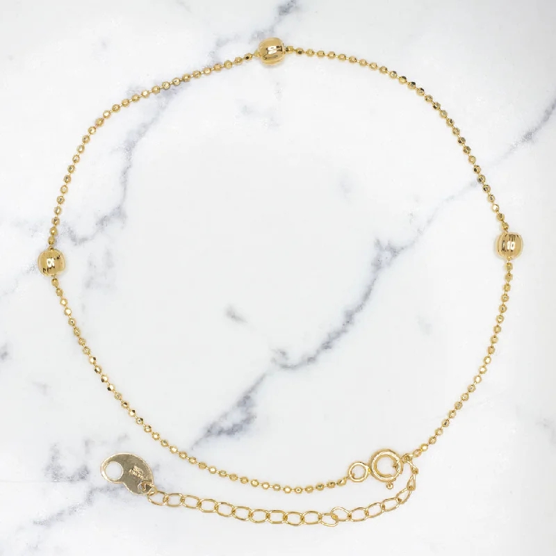 Elegant Pearl-Studded Bracelets For Subtle Glam-SOLID 18K YELLOW GOLD BRACELET BALL CHAIN STATION BEAD ANKLET DAINTY MINIMALIST