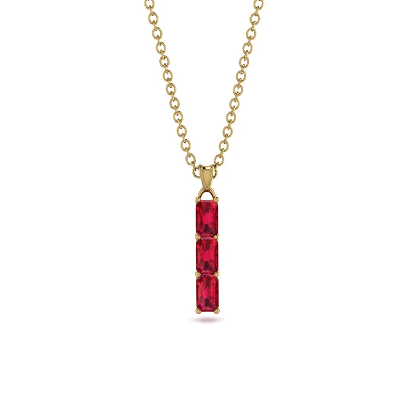 3 Emeralds Cut Ruby Necklace With Hidden Diamonds - Ember No. 55