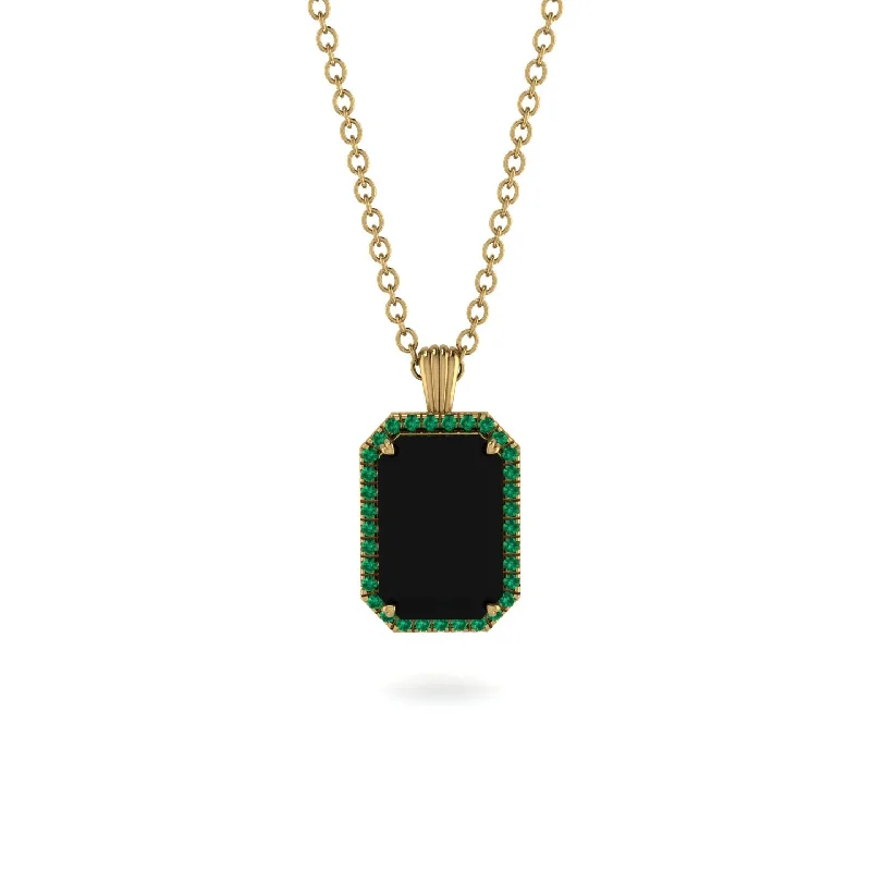 Halo Emerald Cut Black Diamond Necklace - Izabella No. 22