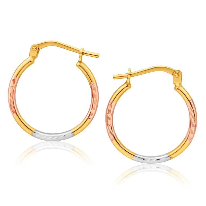 Unique Stud Earrings For Classic Charm-9ct Yellow Gold Silver Filled Fancy Three Tone 15mm Hoop Earrings