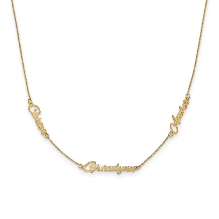 14k Yellow Gold Brushed 3 Name Necklace