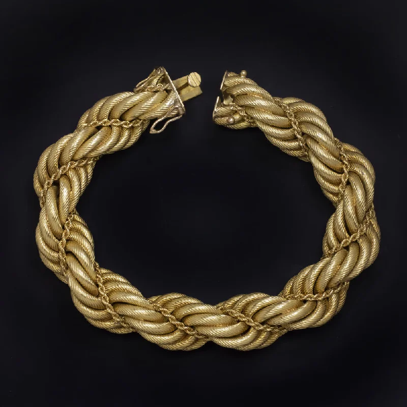 Unique Vintage Bracelets For Retro Charm-VINTAGE TIFFANY & CO 18k YELLOW GOLD ROPE BRACELET 68 gram 14.5mm 1960s 1970s