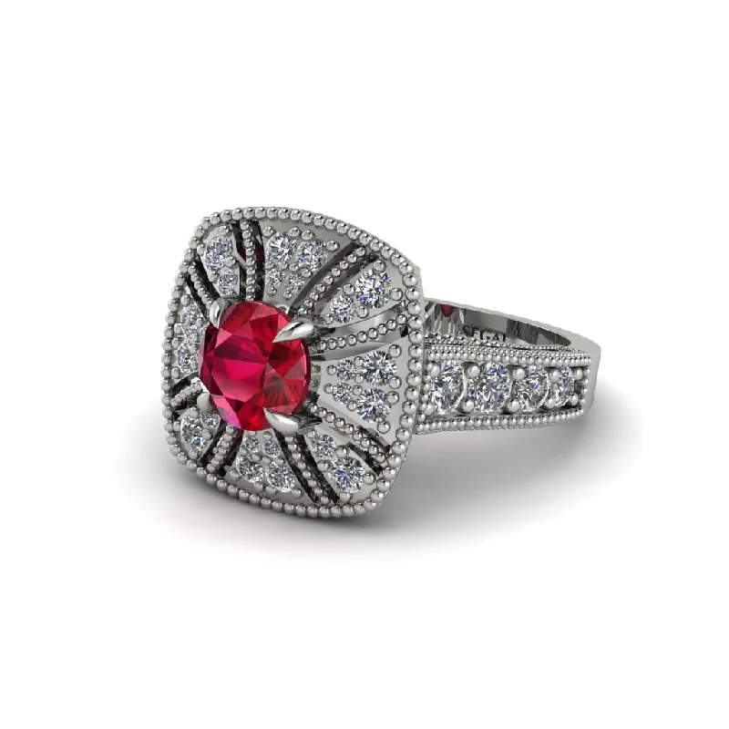 Timeless Diamond Wedding Bands For Brides-Ruby Vintage-Inspired Halo Engagement Ring  - Lexi No. 12