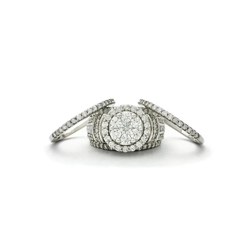 Unique Stackable Rings For Bold Fashion Choices-Iced-Out Round Diamond Three-Pieces Ring (14K)